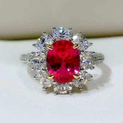 High Definition 3-carat Genuine Pigeon Blood Ruby Ring Women's Jewelry Set 925 Pure Silver Gold Plated Versatile for Daily Use