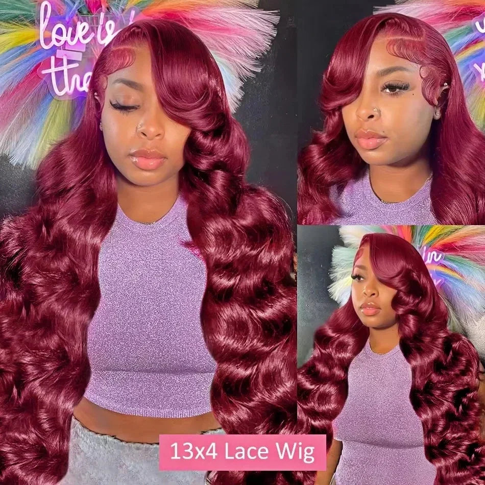 30 Inch 99J Burgundy Lace Front Wigs Human Hair 13x6 HD Transparent Body Wave Lace Front Human Hair Wig For Black Women