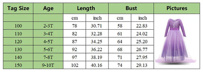 2026 Princess Girl Dress Snow Queen Halloween Cosplay Elsa Party Purple Costume Role Play Clothes Children Outfit Dress