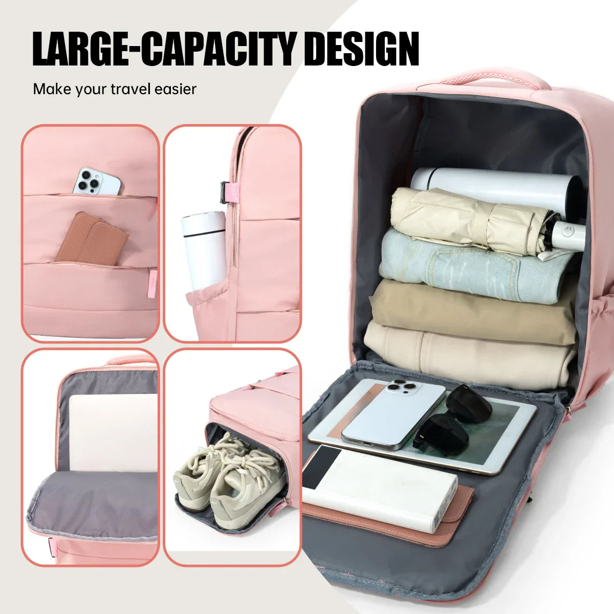 Cross-Border Travel Backpack for Men and Women, Large Capacity Shoe Compartment Luggage Bag, Computer Business Bag, Student School Bag, Commuting Bag