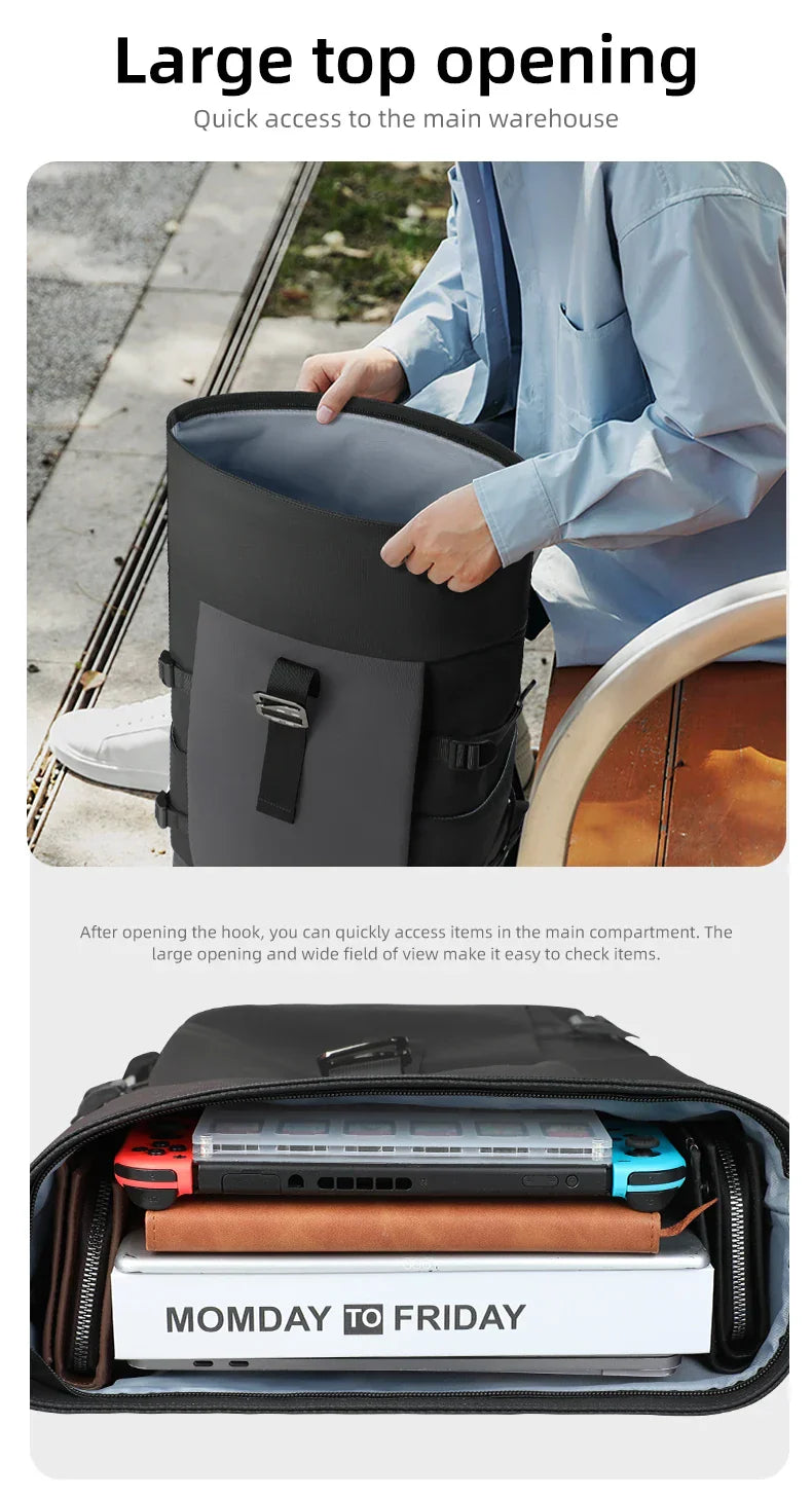 Waterproof Roll-Top Backpack for Men Large Capacity Expandable 17 Inch Laptop Bag Leisure Travel Backpack Hiking Camping Bags