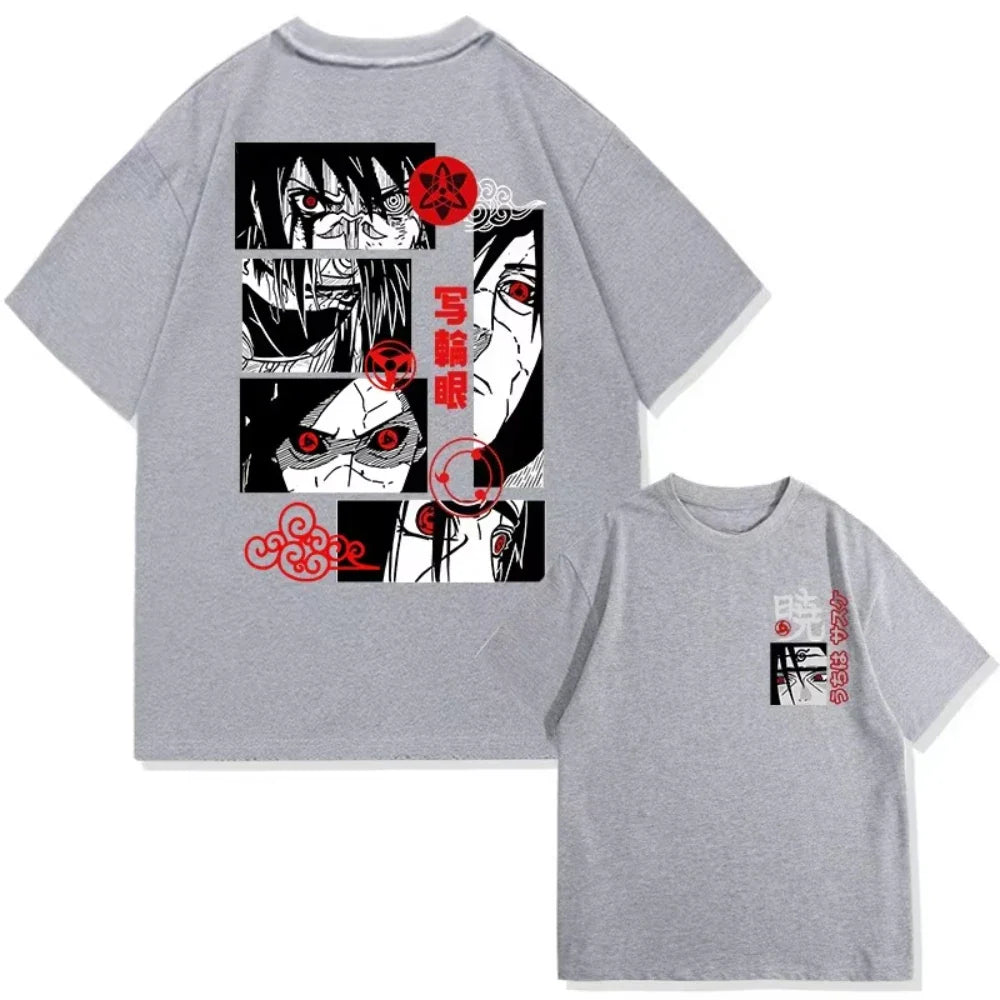 Camiseta Estampada com Sharingan Uchiha Derivada de Anime para Moda Masculina e Boné Super Street Casual para o Verão de 2025