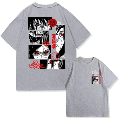 Camiseta Estampada com Sharingan Uchiha Derivada de Anime para Moda Masculina e Boné Super Street Casual para o Verão de 2025
