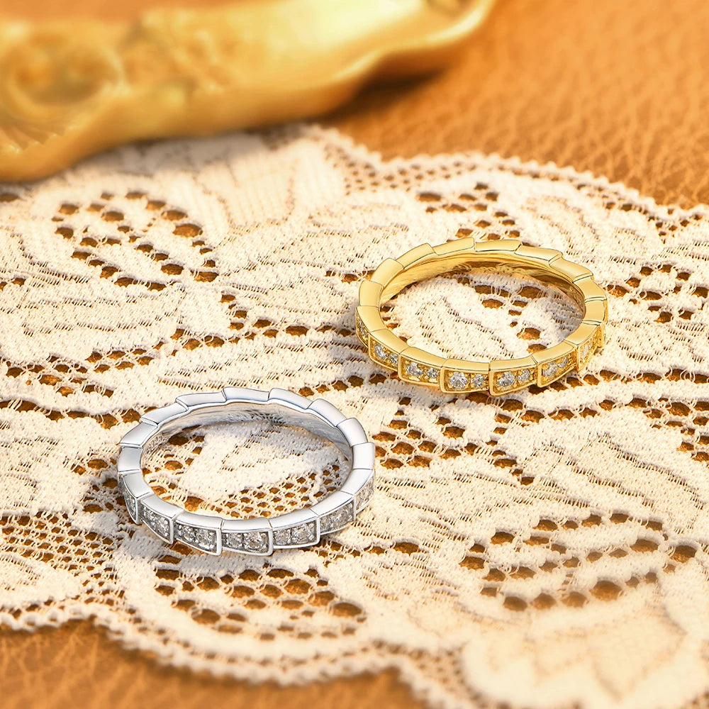 S925 Silver Snake Ring Pave Moissanite Wedding Eternity Band Stackable Luxury Fine Jewelry forWomen Pass Diamond Tester