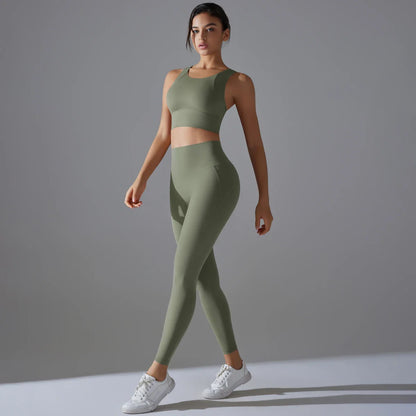 Yoga Set Women's tracksuit Women Fitness Crop Top Shockproof Sports Bras Yoga Gym Running Pants Sportswear Running Fitness Yoga