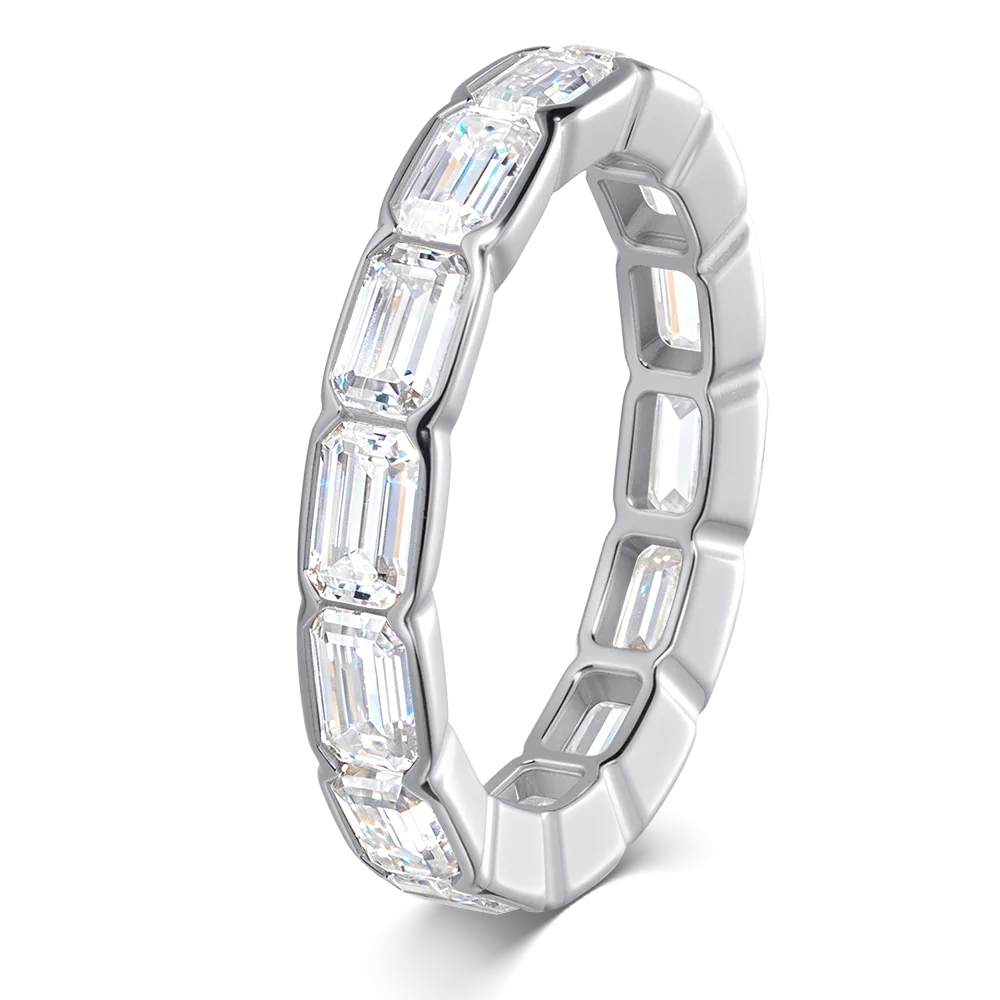 D Vvs1 3*5mm Emerald Cut Moissanite Rings for Women Full Eternity Bands Wedding Bridal Jewelry Pure S925 Silver Gift