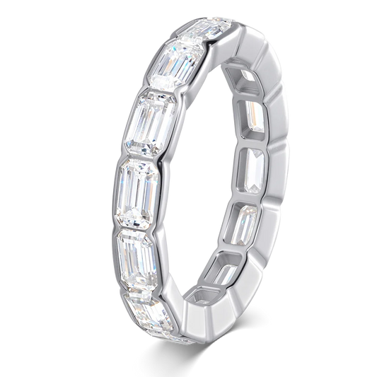 D Vvs1 3*5mm Emerald Cut Moissanite Rings for Women Full Eternity Bands Wedding Bridal Jewelry Pure S925 Silver Gift