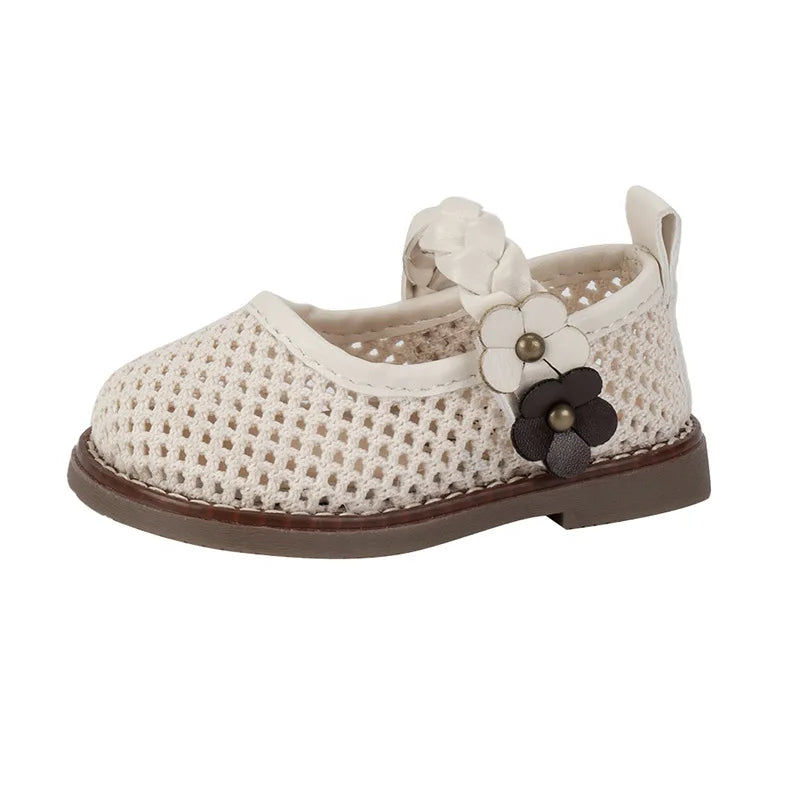 Girls Walking Shoes Lace Mesh Bows Kids Princess Shoes Non-slip Shiny Sequins 2025 New Children Flat Shoes Soft Sole Non-slip