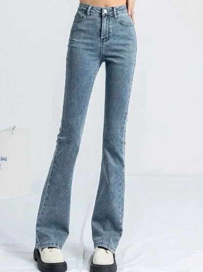 High Waist Elastic Boot Cut Pants Denim Bell Bottom Trousers