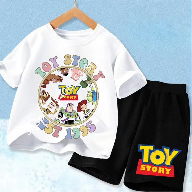 2026 Cute Toy Story Birthday Boy T-Shirt Set, Adorable Woody and Buzz Lightyear Design for Kids' Birthday Outfits