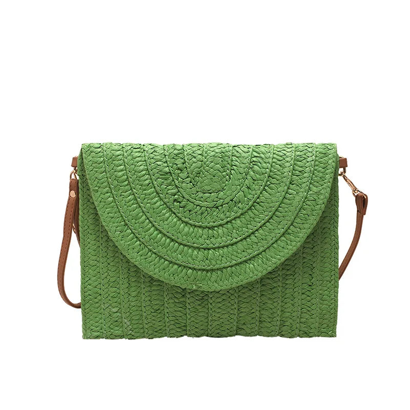 Straw Woven Shoulder Crossbody Bag Beach Clutch Handbag Casual Summer Handmade Envelope Bags for Women Totes Purse