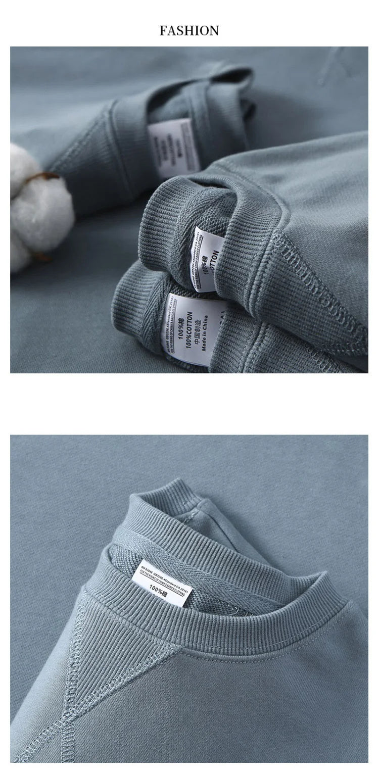 380g Tight Match Heavy Inverted Triangle Loose Versatile Solid Cotton Vintage Autum Winter Long Sleeve Round Neck Sweater