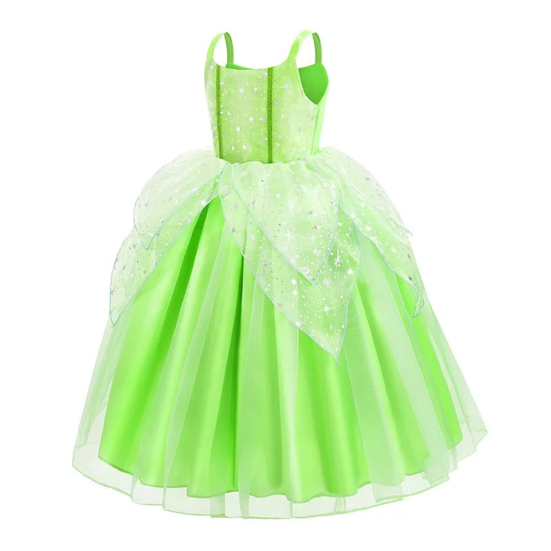 2024 Pixie Fairy Ball Gown Off Shoulder Suspenders Frock Tinker Cosplay Girls Delicate Fancy Princess Dress Toddler Elf Costume