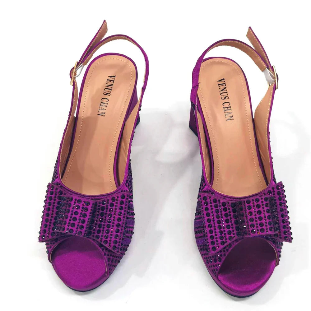 Black Color Elegant High Heels Nigeria Popular Design African Ladies Shoes And Bag Set for Wedding Party