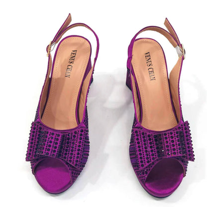Black Color Elegant High Heels Nigeria Popular Design African Ladies Shoes And Bag Set for Wedding Party