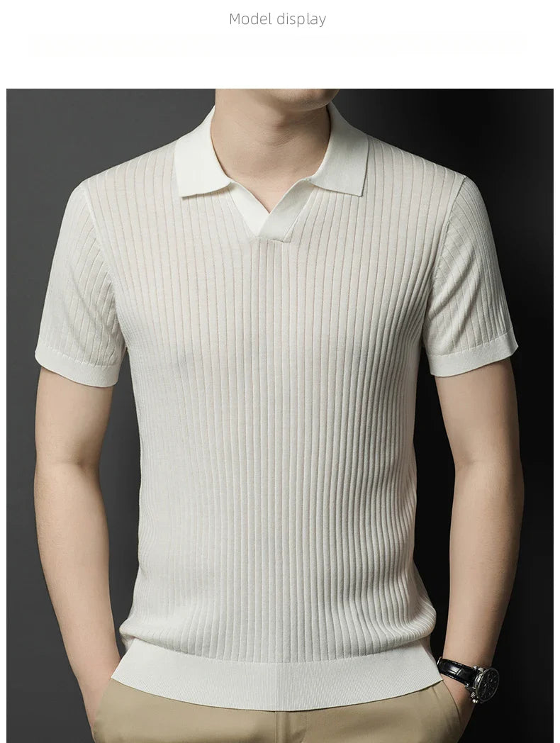 Mulberry Silk Men's Short-Sleeved Shirt, Slim Fit Summer Business Gentleman Men's Polo Shirt in 2024, High-End Knitwear