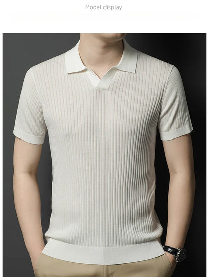 Mulberry Silk Men's Short-Sleeved Shirt, Slim Fit Summer Business Gentleman Men's Polo Shirt in 2024, High-End Knitwear