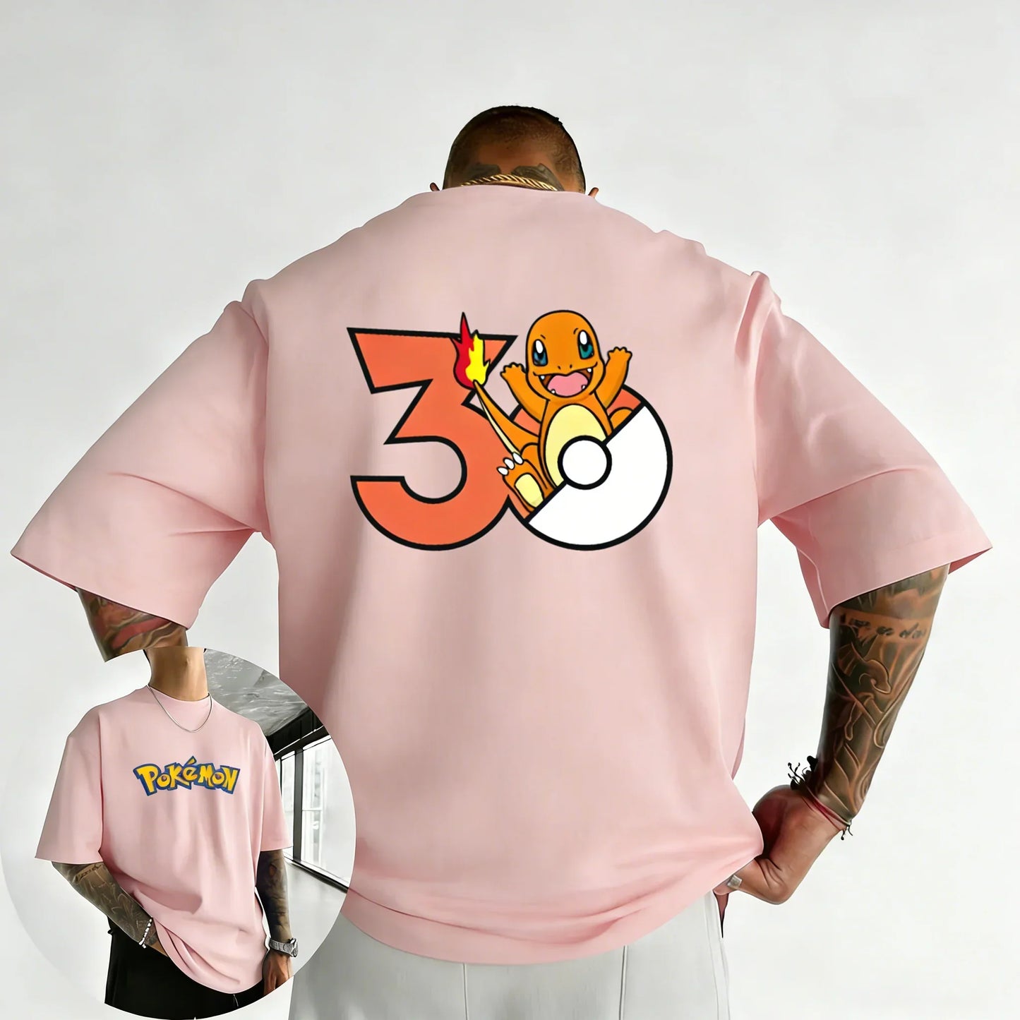 2026 Pokémon 30th Anniversary Charmander Printed T-shirt Summer Men's and Women's Loose Casual Hip Hop Trendy Short Sleeve Top