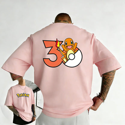 2026 Pokémon 30th Anniversary Charmander Printed T-shirt Summer Men's and Women's Loose Casual Hip Hop Trendy Short Sleeve Top