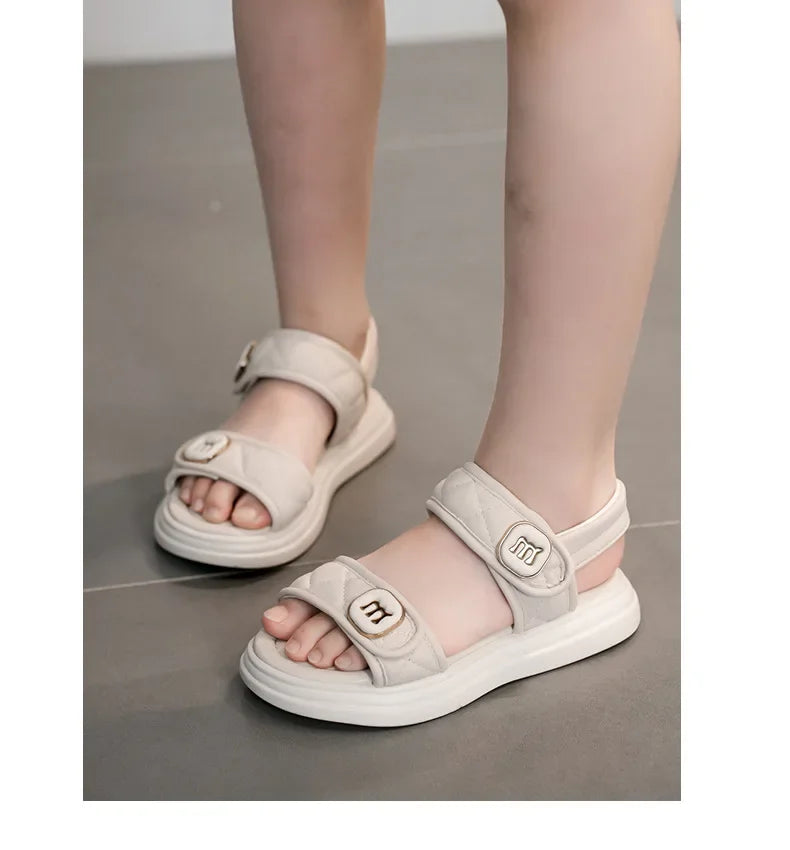Kids Causal Sandals 2024 Thick Bottom Summer Toddler Girls Sandals Fashion Open-toe Children's School Black Sandals Versatile