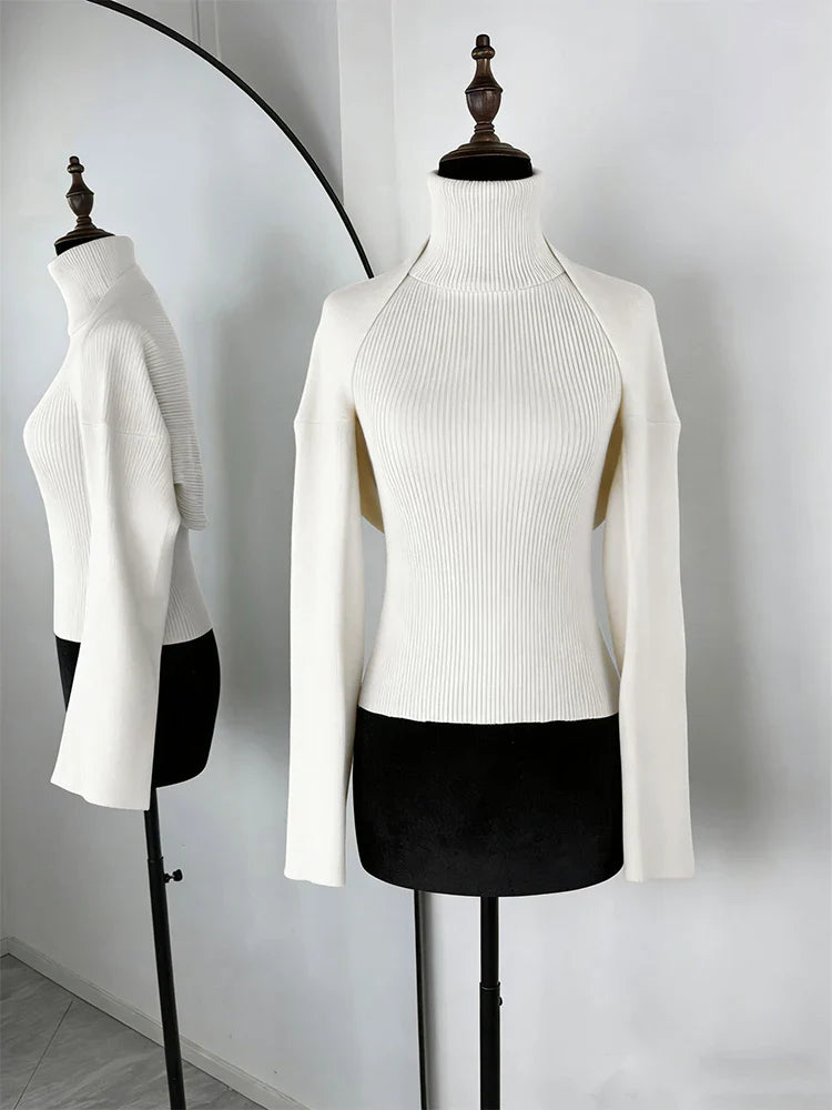 Trendix Hollow Out Sweater Sets For Women 2025 Fall New Long Sleeve Knitwear Shawl Suits Sexy Backless Knit Tank Top 2 Piece Set