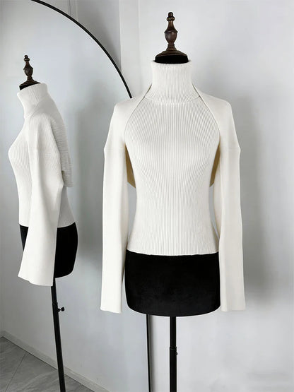 Trendix Hollow Out Sweater Sets For Women 2025 Fall New Long Sleeve Knitwear Shawl Suits Sexy Backless Knit Tank Top 2 Piece Set