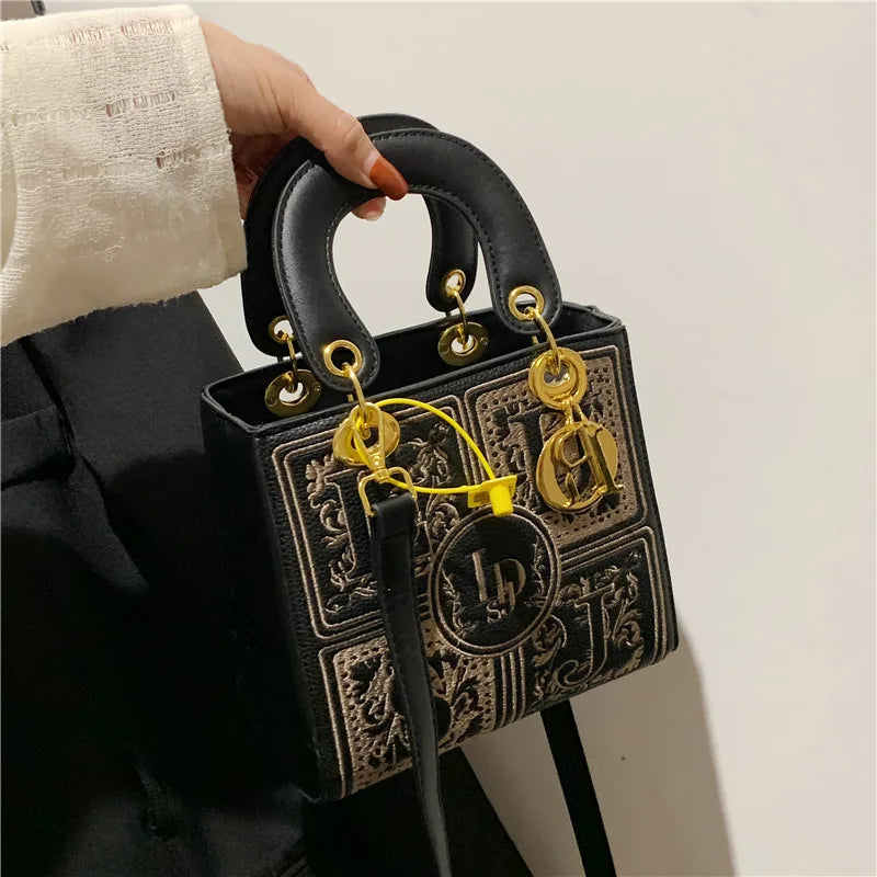 Fashion Top-Handle Bag for Ladies Elegant Handbag with Royal Embroidery Design Versatile Crossbody Style Women Handbags Hand Bag