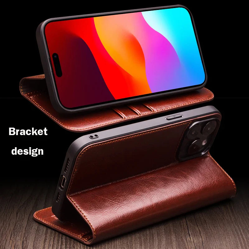 Case for iPhone16 15 14 13 12 11 Pro Max Mini Genuine Leather Fashion Cover for XR XS Max 7 8 16 Plus Card Slot