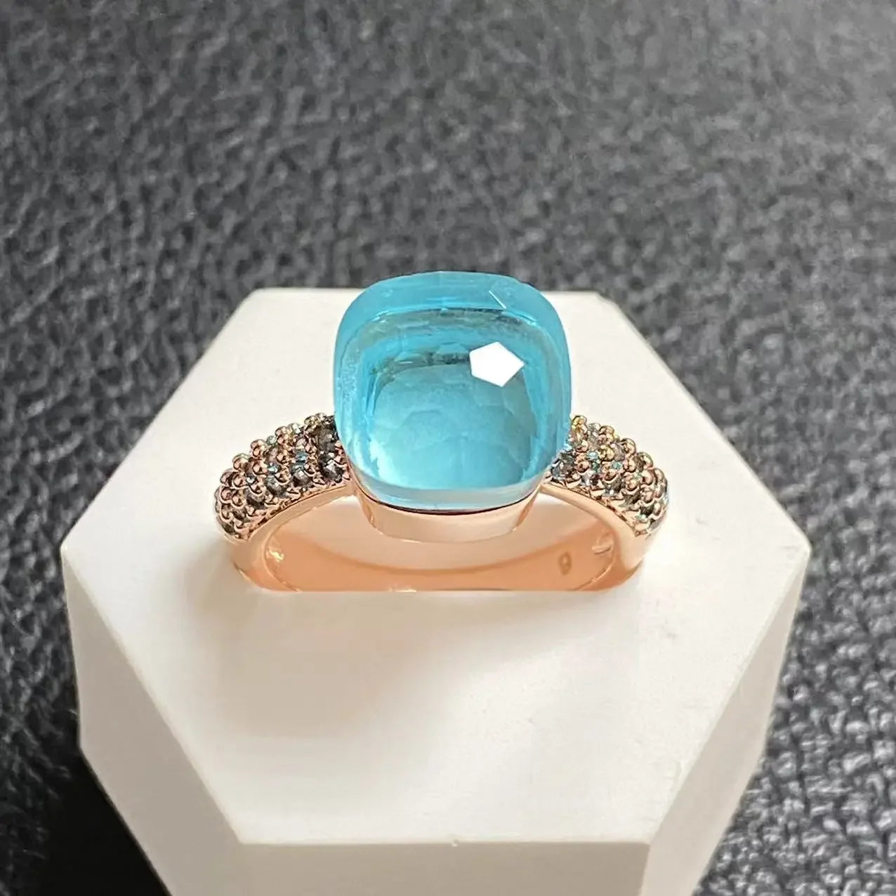 10.6mm Topaz Ring For Women Inlay Light Blue Zircon Candy Water Drop Crystal Ring Rose Gold Plated Jewelry Gift