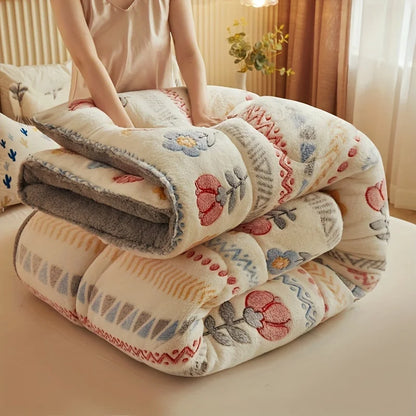 Bohemian Floral Velvet Comforter All-Season Quilted Bedding Machine Washable  Soft Warm Microfiber Filled Polyester Cover  Quilt