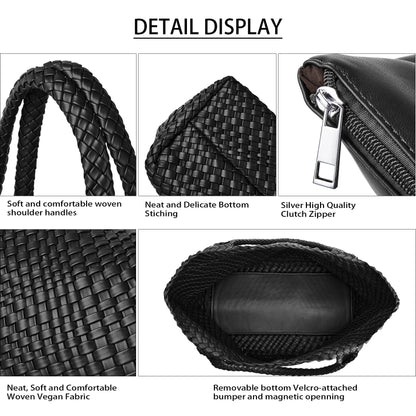 Woven Tote Bag Womens Purse Vegan Leather Shoulder Handbags - Fashion Summer Beach Tote Bags - Large Travel Totes