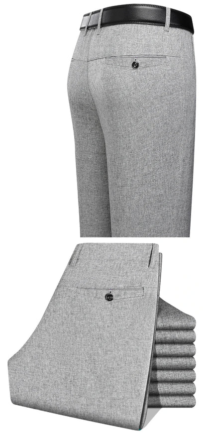 New Spring Summer Men's Linen Pants Male Dress Pants Solid Color Artificial Linen Suit Pants