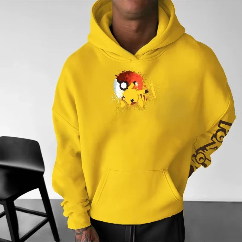 Men's New  Autumn/Winter Game Pikachu Printed Hoodie Men's and Women's  Harajuku Large Size Casual Trend Sweater Top