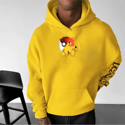 Men's New  Autumn/Winter Game Pikachu Printed Hoodie Men's and Women's  Harajuku Large Size Casual Trend Sweater Top