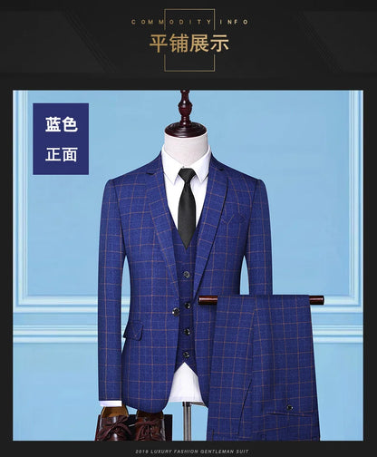 Blazer Vest Pants  Boutique Plaid Men's Formal Groom Wedding Dress Slim Suit 3Pcs or 2Pcs Men's Casual Business Suit Tuxedo