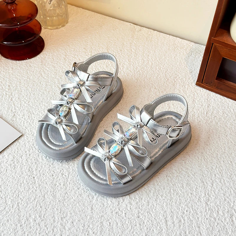 Girl Sandals Summer New Kids Fashion Hollow-out Causal Shoes Princess Versatile Sweet Bowknot Children Open-toe Beach Sandals
