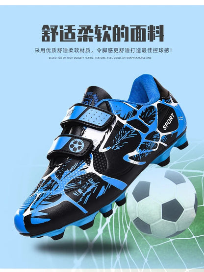 Kids Soccer Shoes Outdoor Non-Slip Football Sports Shoes Boy Training Shoes Child HOOK&LOOP Lightweight Children's Soccer Cleats