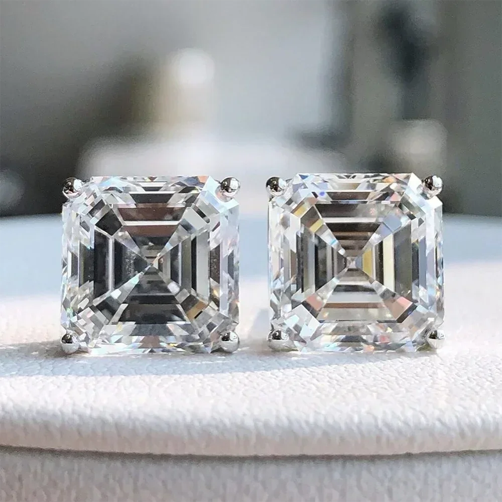 1/2/3CT Asscher Cut Moissanite Stud Earrings with Certificate Square Solitaire Lab Diamond Earring for Women 925 Silver Jewelry