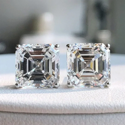 1/2/3CT Asscher Cut Moissanite Stud Earrings with Certificate Square Solitaire Lab Diamond Earring for Women 925 Silver Jewelry