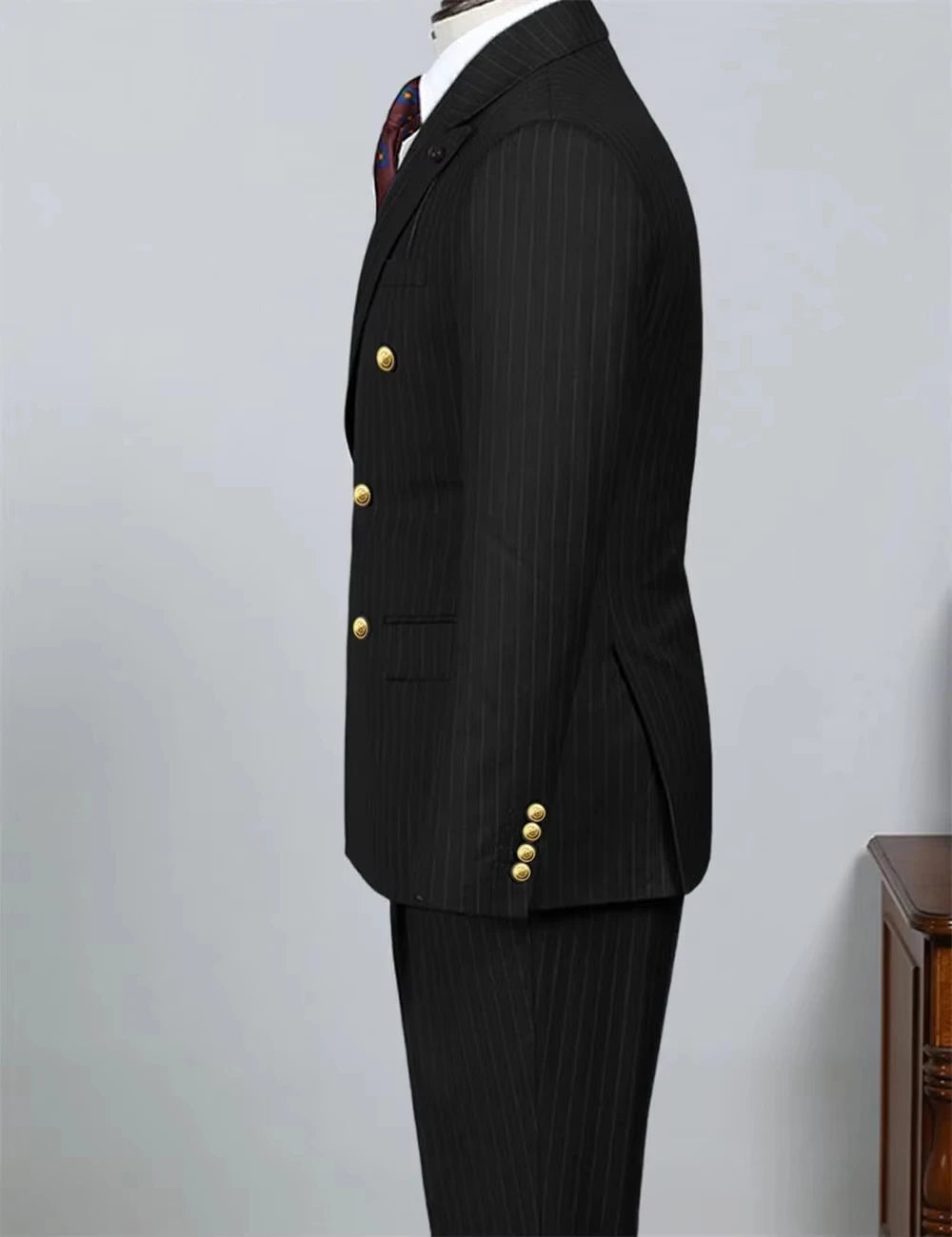 Men's 2 Piece Striped Suit Set Golden Double Breasted Lapel Jacket Elastic Pants Wedding Party Prom Dinner Travel 2026 New