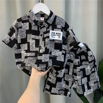 2026 Boys 2-11 Years Summer Chiffon Polo Shirt & Pants 2Pcs Set Korean Style Casual Streetwear Kids Active Outfits