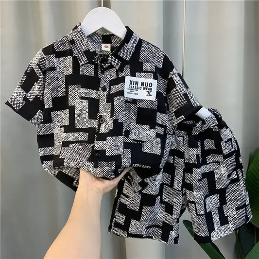 2026 Boys 2-11 Years Summer Chiffon Polo Shirt & Pants 2Pcs Set Korean Style Casual Streetwear Kids Active Outfits