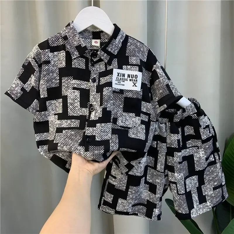 2026 Boys 2-11 Years Summer Chiffon Polo Shirt & Pants 2Pcs Set Korean Style Casual Streetwear Kids Active Outfits