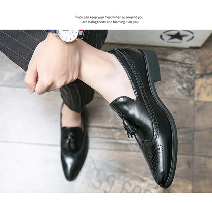 Dress Shoes Men Tassel Formal Leather Shoes Male Classic Social Casual Business Brogue Shoes Wedding Party Leather Loafers Male