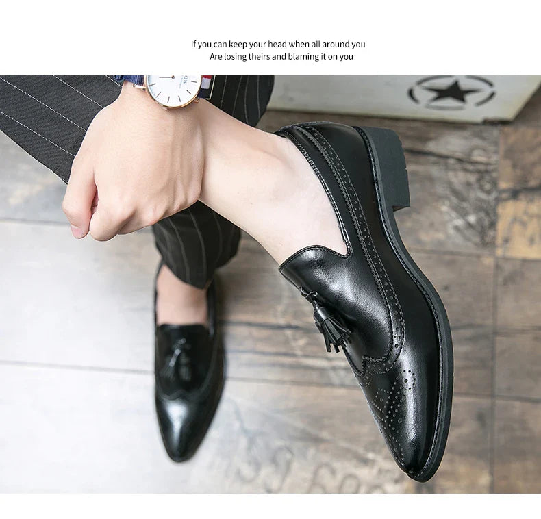 Tassel Formal Leather Shoes Men Classic Social Casual Business Brogues Men's Dress Shoes Trend Wedding Party Leather Loafers Men