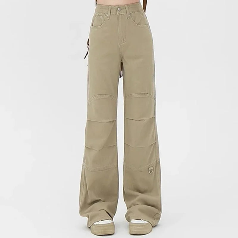 High Waist Punk Designer Baggy Pants Girls Loose Khaki Denim Wide Leg Trousers