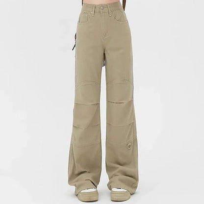 High Waist Punk Designer Baggy Pants Girls Loose Khaki Denim Wide Leg Trousers