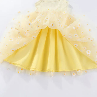 Korean Style Girls' Summer Dress 0-4Y Cute Baby Children's Little Daisy Suspender Mesh Dress Kid's Clothing