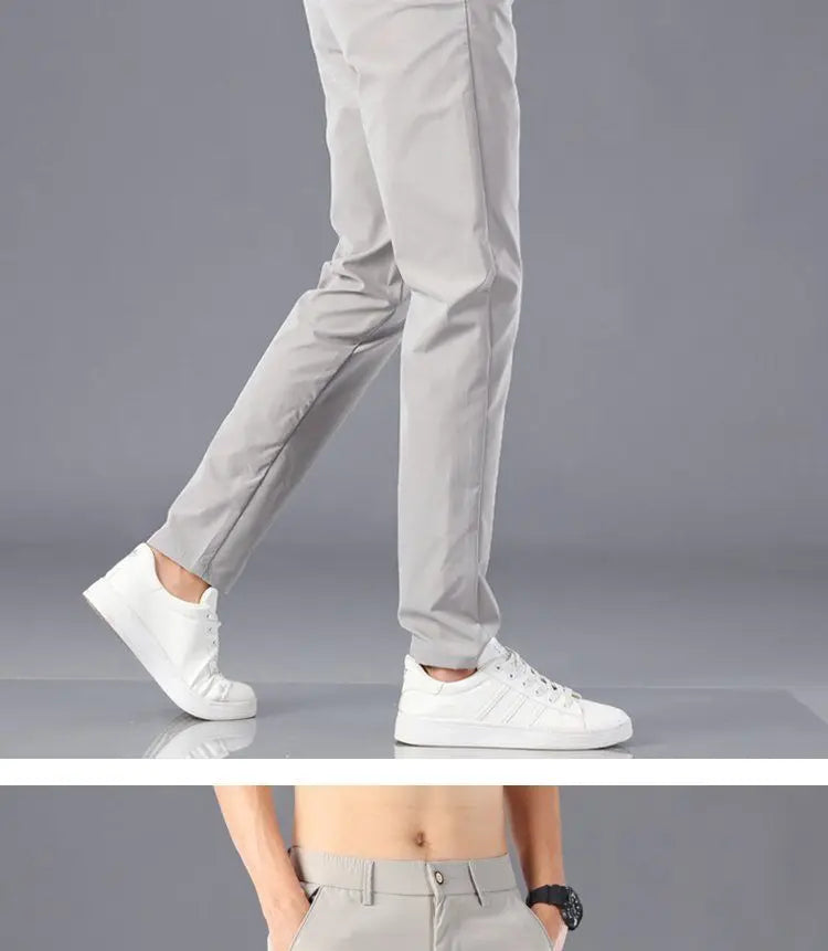 Men's Lightweight Casual Pants Summer Thin Ice Silk Straight Tube Simple Business Office Trousers Comfortable Soft Daily Wear