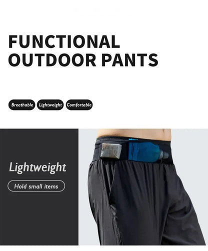 Lightweight Quick Dry Ice Silk Marathon Running Pants with Around waist Pack Breathable Workout Fitness Jogging Sport Trousers